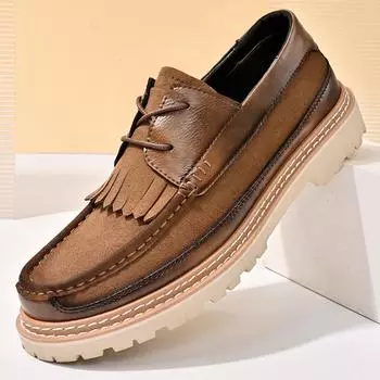 Мужские деловые кожаные туфли на каждый день на шнуровке Оксфорды 39 коричневый