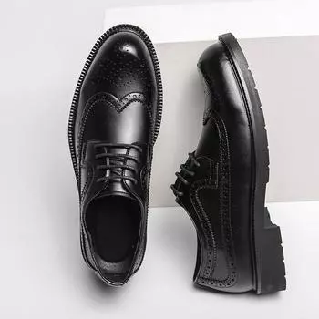 Мужские деловые кожаные туфли на шнуровке, черные, с гравировкой Brock, официальные кожаные туфли, корейская версия офисных мужских туфель 37