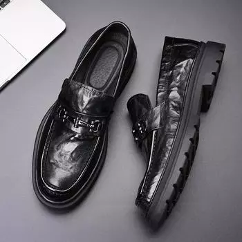 Мужские деловые кожаные туфли на толстой подошве из нескользящей дышащей кожи. Повседневная обувь для ног. Мужские мокасины. 38