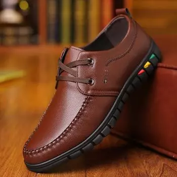 Мужские деловые кожаные туфли Spot 2025 года, новые дышащие мужские туфли с низким верхом и мягкой подошвой, повседневные туфли с мягкими носками 38 чёрный