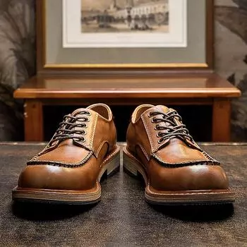 Мужские деловые кожаные туфли в британском стиле с круглой головкой, универсальные повседневные туфли в корейском стиле, свадебные туфли, туфли ручной работы на шнуровке 38 коричневый