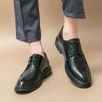 Мужские деловые кожаные туфли в стиле минимализма для джентльменов, вечеринок, свадеб, повседневные, деловые, мужские, хит продаж, черные туфли на шнуровке 38 чёрный