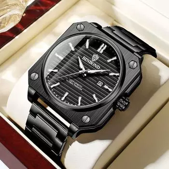 Мужские деловые кварцевые часы с креативным квадратным циферблатом и календарем, водонепроницаемые, светящиеся, модные мужские деловые часы серебряный/синий