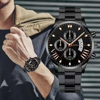 Мужские деловые кварцевые часы с кварцевым механизмом, кожаным ремешком, круглым циферблатом, кварцевые часы для бизнеса