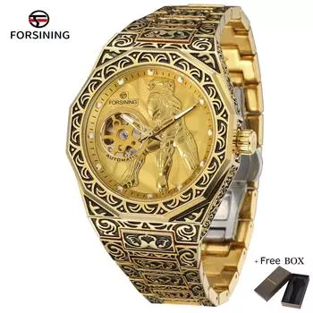 Мужские деловые модные механические часы Лучший бренд автоматические механические часы из нержавеющей стали Подарки для мужчин золотой