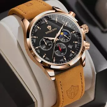 Мужские деловые наручные часы с 6 стрелками, кварцевые, повседневные, модные, с фазами Луны, роскошные часы Relogio Masculino silver steel синий