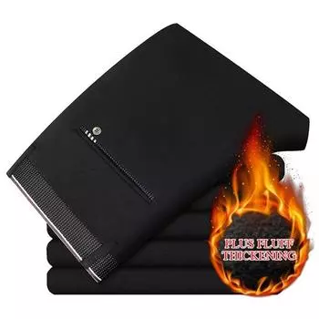 Мужские деловые повседневные джинсы больших размеров, теплые свободные прямые брюки, зимние джинсы из плотного бархата 28 темно-синий