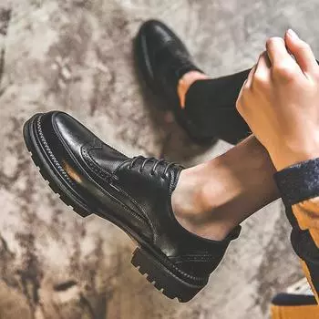 Мужские деловые повседневные кожаные туфли на шнуровке, британские дышащие кожаные туфли Trend Brock Engraved Leather Shoes Px25-J 38 коричневый