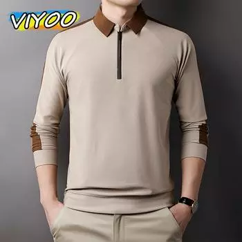 Мужские деловые повседневные рубашки поло с длинным рукавом, летняя удобная и дышащая однотонная хлопковая футболка для мужчин M чёрный