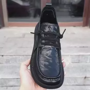 Мужские деловые повседневные туфли из натуральной кожи на весну, модный дизайн 2025 года с толстой нескользящей подошвой, универсальная обувь в британском стиле. 38