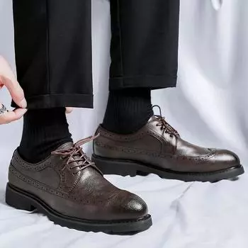 Мужские деловые туфли Британские блочные туфли Мужские деловые повседневные кожаные туфли для поездок на работу Свадебные туфли38-44 38 чёрный