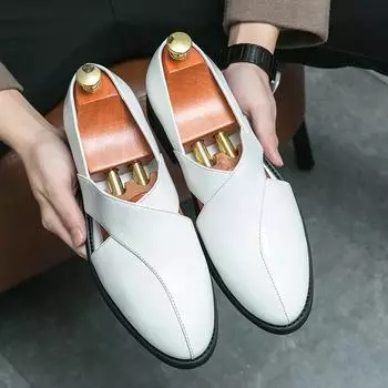 Мужские деловые туфли из искусственной кожи на низком каблуке, удобные дышащие мокасины, профессиональные классические мужские сандалии 38 чёрный