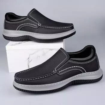 Мужские деловые туфли из натуральной кожи, нескользящие, повседневные, кожаные, для ходьбы, классические туфли на плоской подошве, дизайнерская обувь для вождения на открытом воздухе, в стиле минимализма 38 чёрный