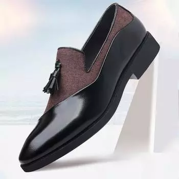 Мужские деловые туфли Мужская повседневная обувь Роскошные кожаные мокасины с кисточками Модные туфли для жениха с острым носком на маленьком каблуке 38 синий
