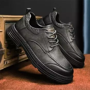 Мужские деловые туфли на шнуровке из кожи с круглым носком, оригинальные деловые мужские туфли для вечеринок, модная обувь для отдыха на природе 6.5