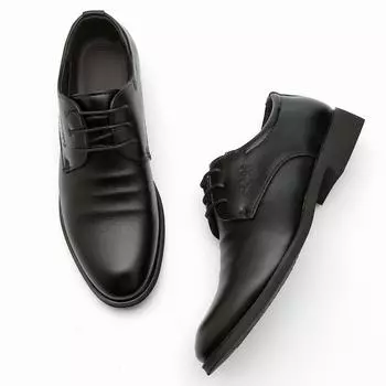 Мужские деловые туфли на шнуровке из кожи, повседневная мужская обувь, низкие туфли-одиночки 38 чёрный