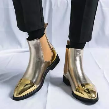 Мужские демисезонные черные ботинки, платье с крылышками, деловые кожаные ботинки челси, смокинг, свадебные пиджаки, седло, Золотые туфли для мужчин EU:38 золотой