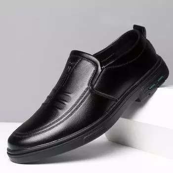 Мужские демисезонные кожаные туфли бизнес-кэжуал на одной педали, резиновая подошва, нескользящие и износостойкие, с круглым носком, легкие и универсальные туфли для вождения 38