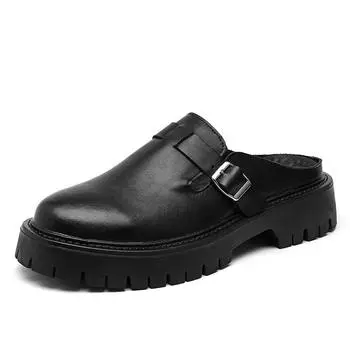 Мужские дизайнерские брендовые итальянские повседневные лоферы с цепочкой из кожи класса люкс для деловых мужчин, полутапочки, прямые поставки, мюли, черные шлепанцы, тапочки 38