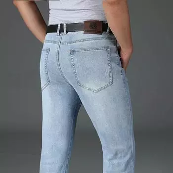 Мужские дизайнерские классические джинсовые джинсы свободного кроя с высокой талией и расклешенными штанинами 28 светло-синий