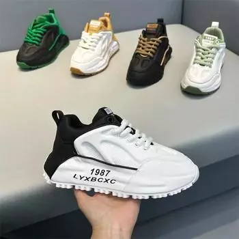 Мужские дизайнерские кроссовки Chunky Sneaker, модные повседневные туфли из натуральной воловьей кожи с увеличенной внутренней платформой 38