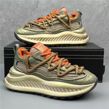 Мужские дизайнерские кроссовки Chunky Sneaker, модные повседневные туфли из натуральной кожи с верхом из воловьей кожи, с увеличенной высотой платформы 38 зелёный