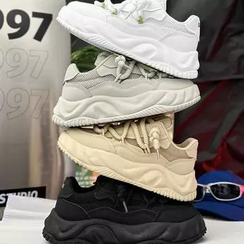 Мужские дизайнерские кроссовки на массивном каблуке, модная повседневная мужская повседневная обувь из микрофибры из кожи, дышащая мужская повседневная обувь с увеличенным ростом 39 белый