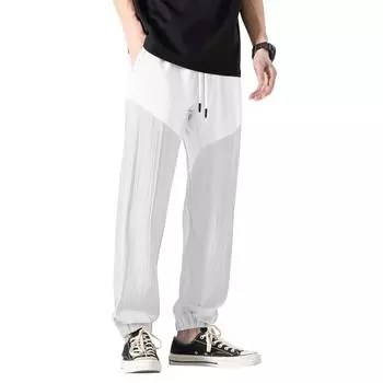 Мужские длинные брюки, эластичный пояс на кулиске, легкие, облегающего кроя, с карманами, удобные и дышащие льняные длинные брюки XXL белый