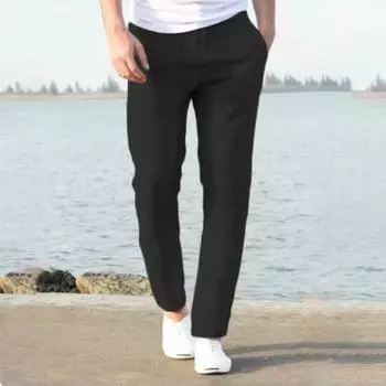 Мужские длинные брюки из хлопка и льна, летние однотонные дышащие льняные брюки, мужские повседневные брюки с эластичной резинкой на талии, брюки в стиле Харадзюку S