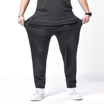 Мужские длинные брюки из ледяного шелка 7XL, ультратонкие эластичные крутые брюки размера плюс, повседневные простые брюки