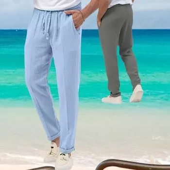 Мужские длинные брюки, модные однотонные дышащие брюки, льняные брюки, мужские повседневные брюки с эластичной резинкой на талии M белый