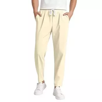Мужские длинные брюки с эластичным поясом, легкие и облегающие, карманы, удобные и дышащие L бежевый