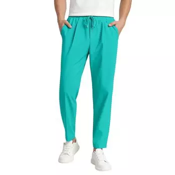 Мужские длинные брюки с эластичным поясом, легкие и облегающие, карманы, удобные и дышащие L циан