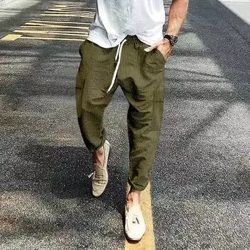 Мужские длинные брюки с эластичным поясом, легкие и облегающие, карманы, удобные и дышащие L армия зеленый