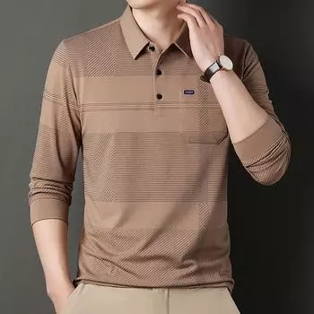 Мужские длинные футболки Nesest, рубашки поло, деловая одежда, полосатые рубашки, топы, блузки, майки с карманами M серый