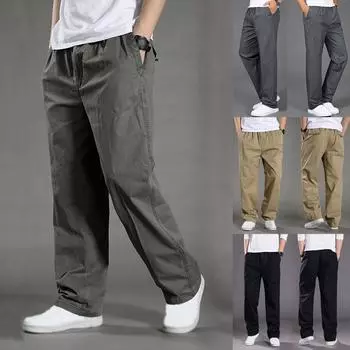 Мужские длинные карманы, свободные модные брюки на открытом воздухе, повседневные спортивные брюки 6XL чёрный