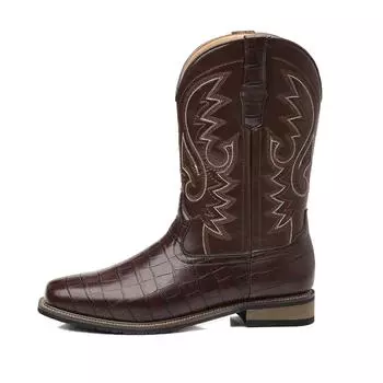 Мужские длинные сапоги в стиле ретро, имитация крокодиловой кожи Camon, ковбойские сапоги, ковбойские сапоги с широким носком 38 коричневый