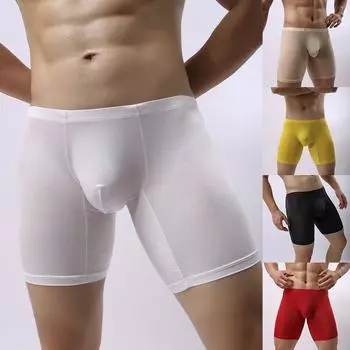 Мужские длинные трусы-боксеры, спортивные дышащие выпуклые трусы, нижнее белье из ледяного шелка L