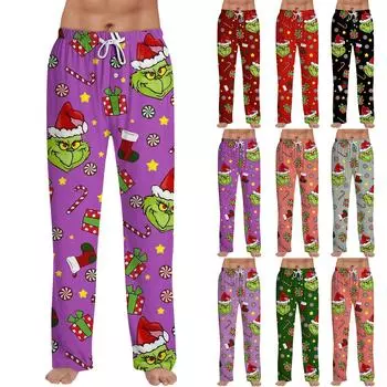 Мужские домашние брюки с принтом Allover, пижамные брюки для сна, длинные брюки, пижамные брюки, брюки для йоги L чёрный