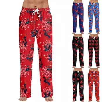 Мужские домашние брюки с принтом Allover, пижамные брюки для сна, длинные брюки, пижамные брюки, брюки для йоги L чёрный