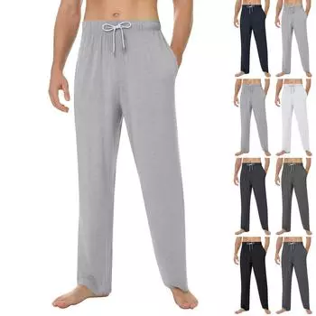 Мужские домашние мягкие пижамные штаны со шнурком и карманами, повседневные спортивные штаны XXXL чёрный