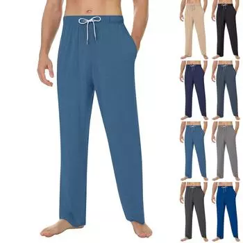 Мужские домашние мягкие пижамные штаны со шнурком и карманами, повседневные спортивные штаны L синий