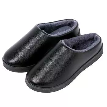 Мужские домашние зимние тапочки, теплая обувь, размер унисекс, плюшевые водонепроницаемые кожаные домашние тапочки для мужчин, хлопковые туфли на плоской подошве для пар US5 (CN36) красный