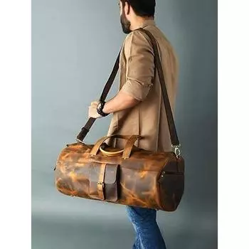 Мужские дорожные сумки из натуральной кожи из натуральной кожи буйвола, дорожная сумка на ночь 24 x 10 x 10 in коричневый