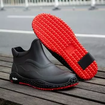 Мужские дождевые сапоги Водонепроницаемые резиновые сапоги Повседневные туфли на плоской подошве Резиновые сапоги Утепленные садовые галоши Боты Рыболовная обувь Рабочая обувь 39 чёрный