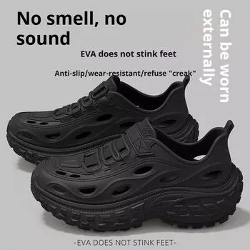 Мужские дырчатые туфли для летней уличной одежды на толстой подошве для дома и помещений, дышащие нескользящие сандалии 40 чёрный