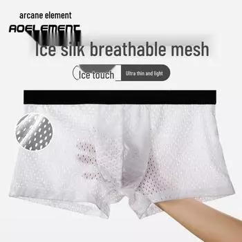 Мужские дышащие боксеры-брифы из ледяного шелка и сетки - Прозрачные, сексуальные, летние тонкие шорты Extra Extra Large (XXL)