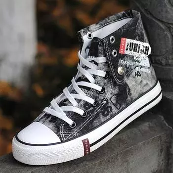 Мужские дышащие джинсовые высокие кроссовки: Модные парусиновые туфли на шнуровке 39 синий/джинсовый