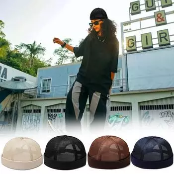 Мужские дышащие кепки без полей, шляпа для папы, сетчатая купольная шляпа в стиле хип-хоп, однотонная, регулируемая, легкая