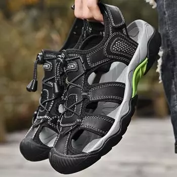 Мужские дышащие кожаные спортивные сандалии - модная повседневная пляжная обувь и тапочки для отдыха на открытом воздухе 38 коричневый